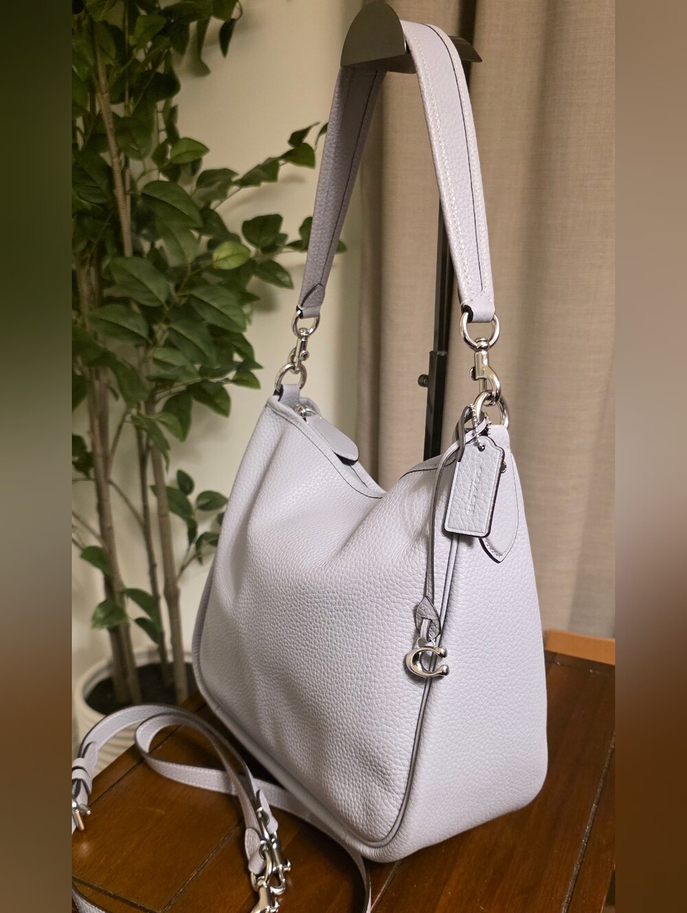 Coach Cary Pebbled Leather Shoulder Bag Blue/Grey with Crossbody Strap CC435 - Picture 2 of 11